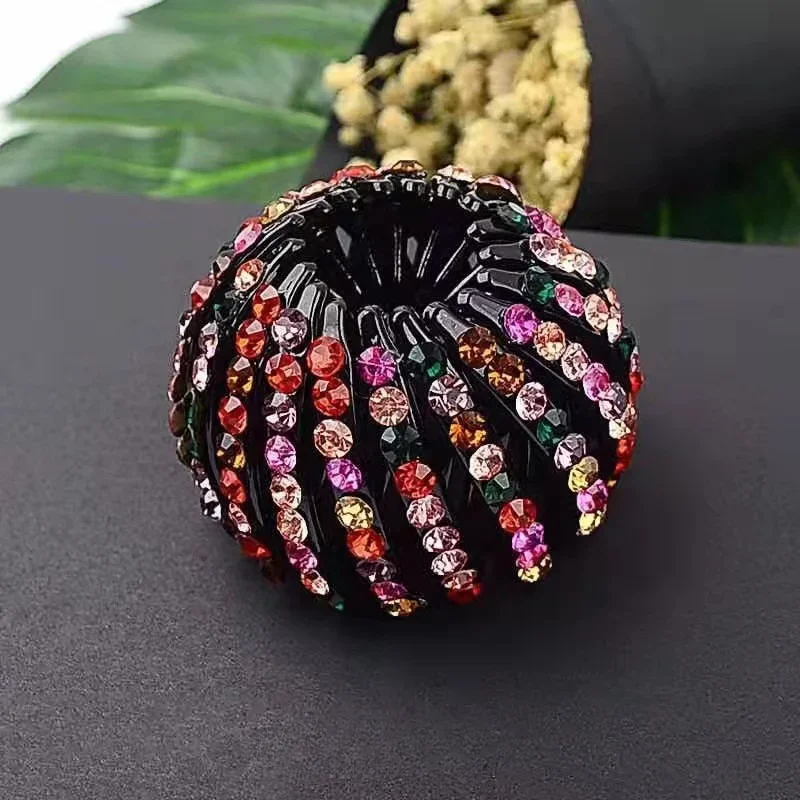 Fashion Crystal Rhinestone Hairpin Bun Hair Claw Clips Horsetail Buckle Hair Clip Bird Nest Expanding Hair Accessories for Women 5