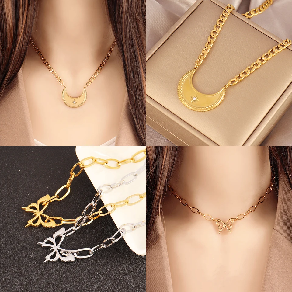 Collana Donna In Acciaio Inox Con Ciondolo Manette E Zirconi - Colori Argento E Oro Rosa - 6