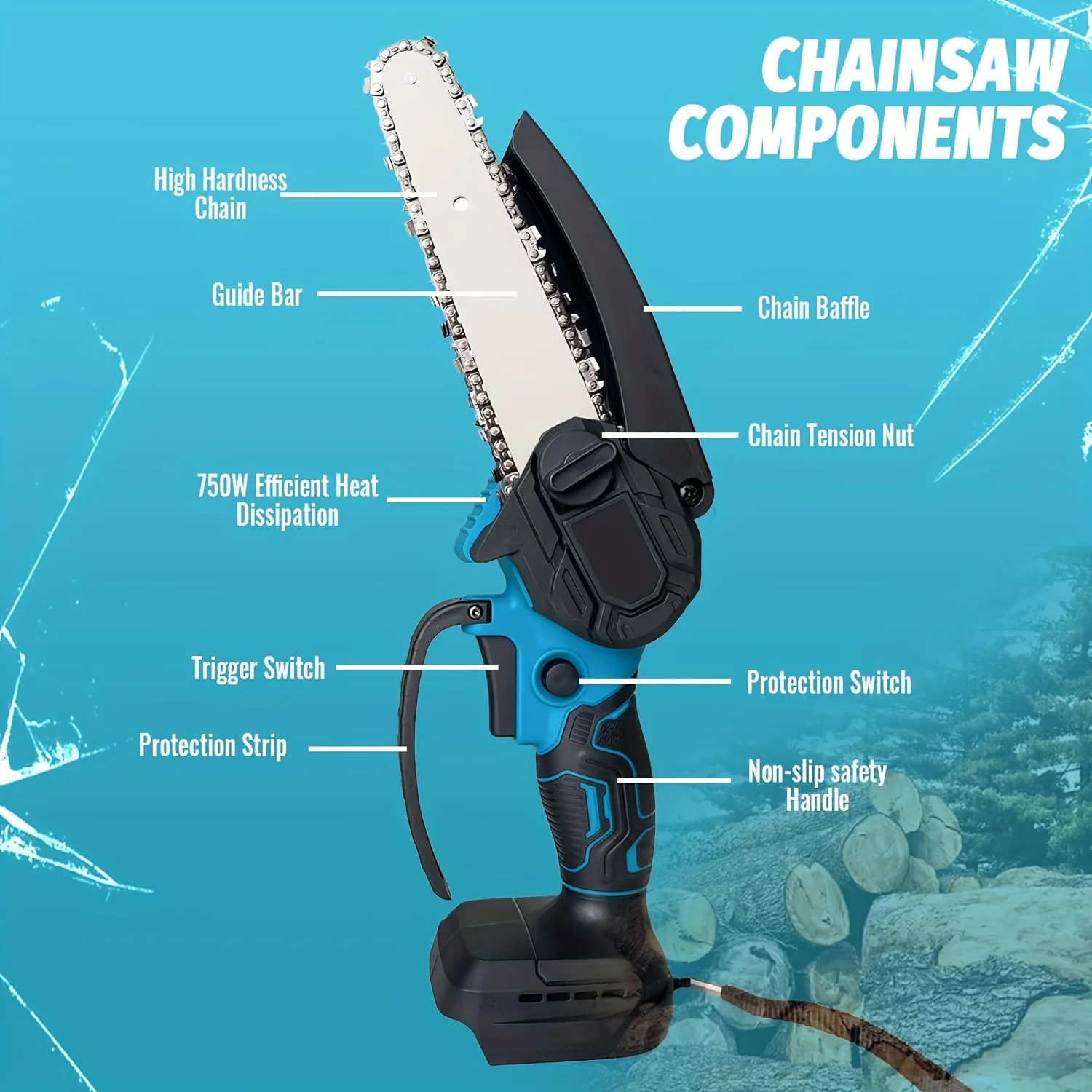 Description Picture 5 of itemMini Chainsaw Cordless 6-Inch With 2x5500mAh Battery, Handheld Chainsaw For Makita 18V Battery, Portable Electric Chainsaw