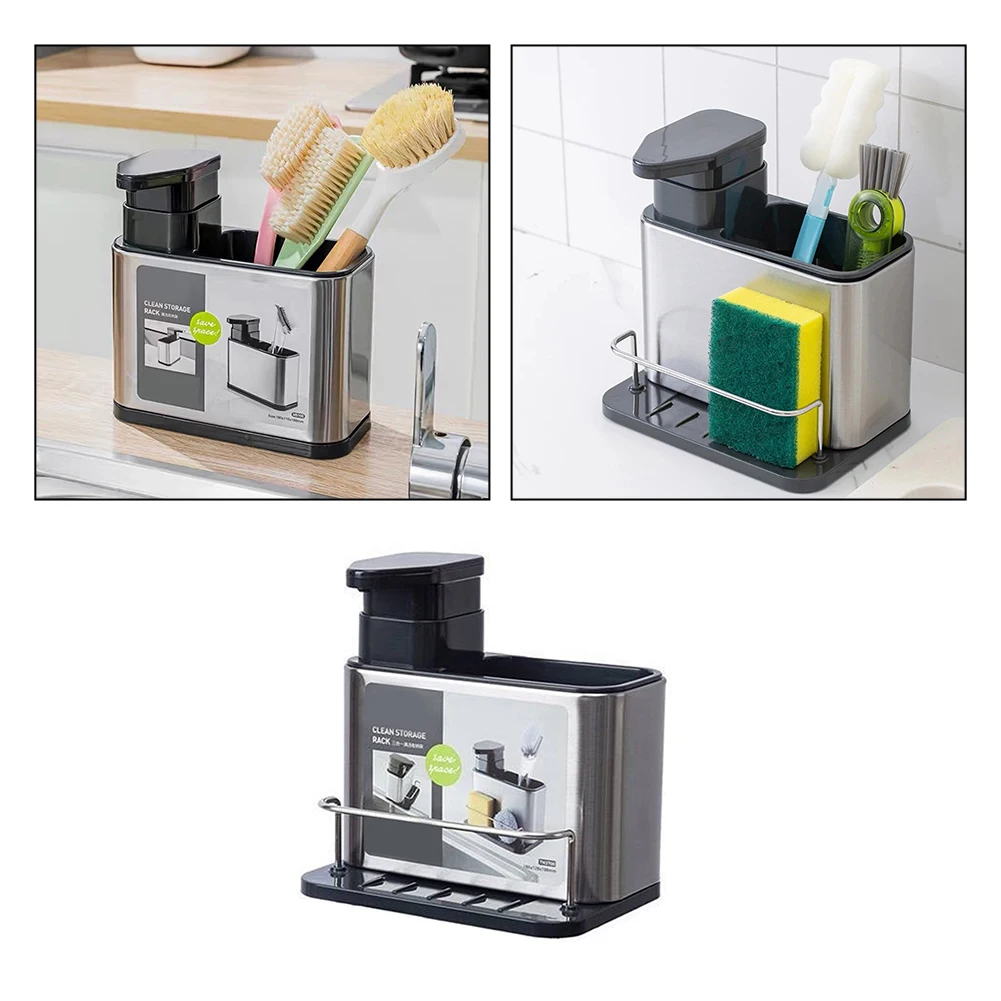3-in-1 Kitchen Soap Dispenser Sponge Holder Stainless Steel Sink Organizer Rack Table Decorations Efficient High-Quality