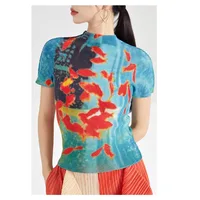 Vintage Fish Print American Folds Tees Summer Camisetas Irregular Slim Waist Tops Turtleneck Y2k Women Tshirts - Image 6