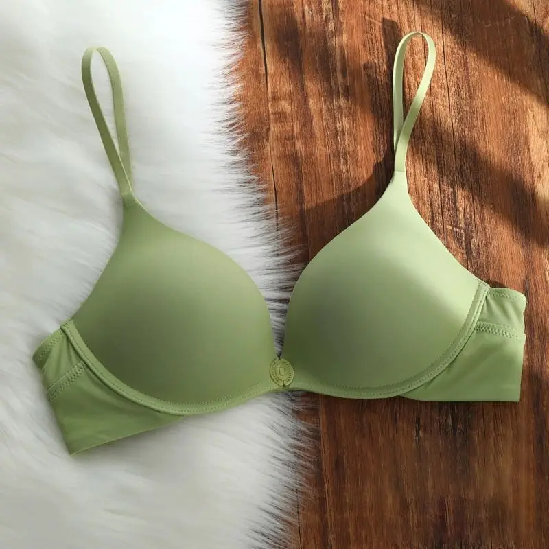 Women's Thin Push Up Bralette Seamless Anti Sagging Bra Front Closure Solid Brassiere Sexy Gathered Bras Breathable Underwear