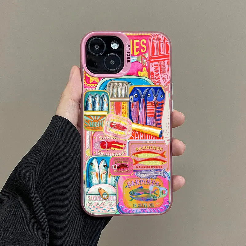 Sardines Laser Design Anti-Fall Matte Phone Case