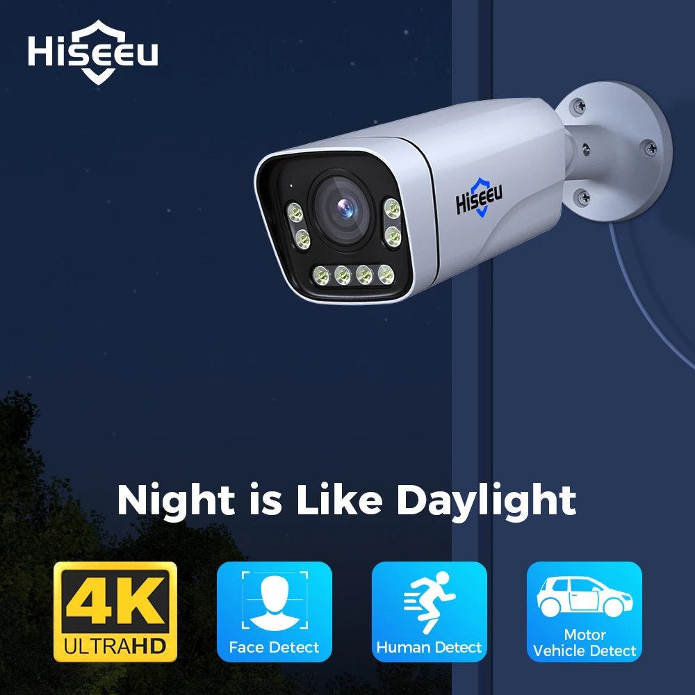 Hiseeu 4K 8MP Starlight POE IP Camera Full Color Night Vision Video Surveillance Security CCTV Cameras Waterproof H.265 ONVIF