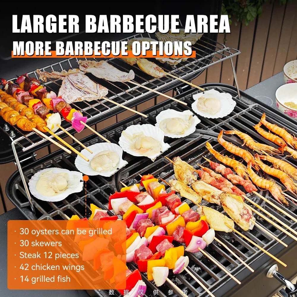 Adjustable Height Party Trolley Bbq Grill Outdoor Cast Iron Barbeque Charcoal Barbecue Grills
