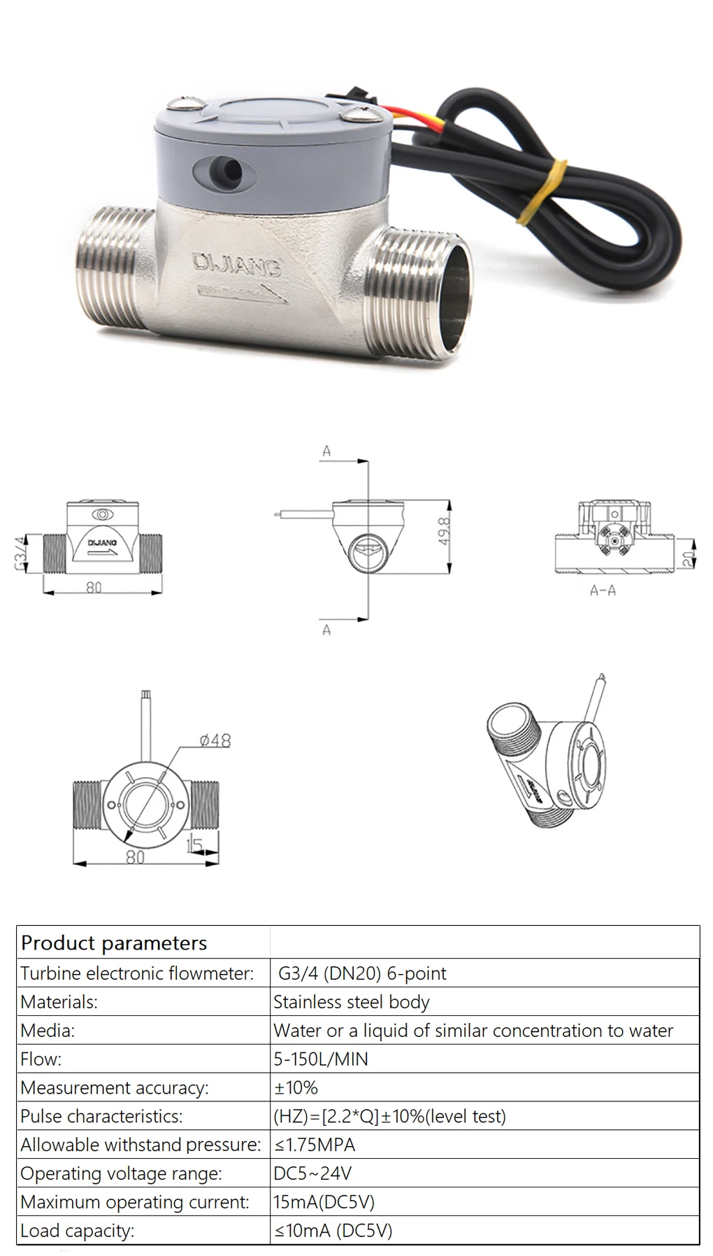 Stainless Steel Flow Sensor High Precision Water Flow Meter Liquid Flow Rate Swi