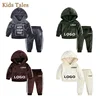 Custom Kids Boys Girls Hoodies Sets Children Velvet Suit Spring Autumn Baby Sportwear Outfits Solid DIY Sweatshirt+Pants Clothes