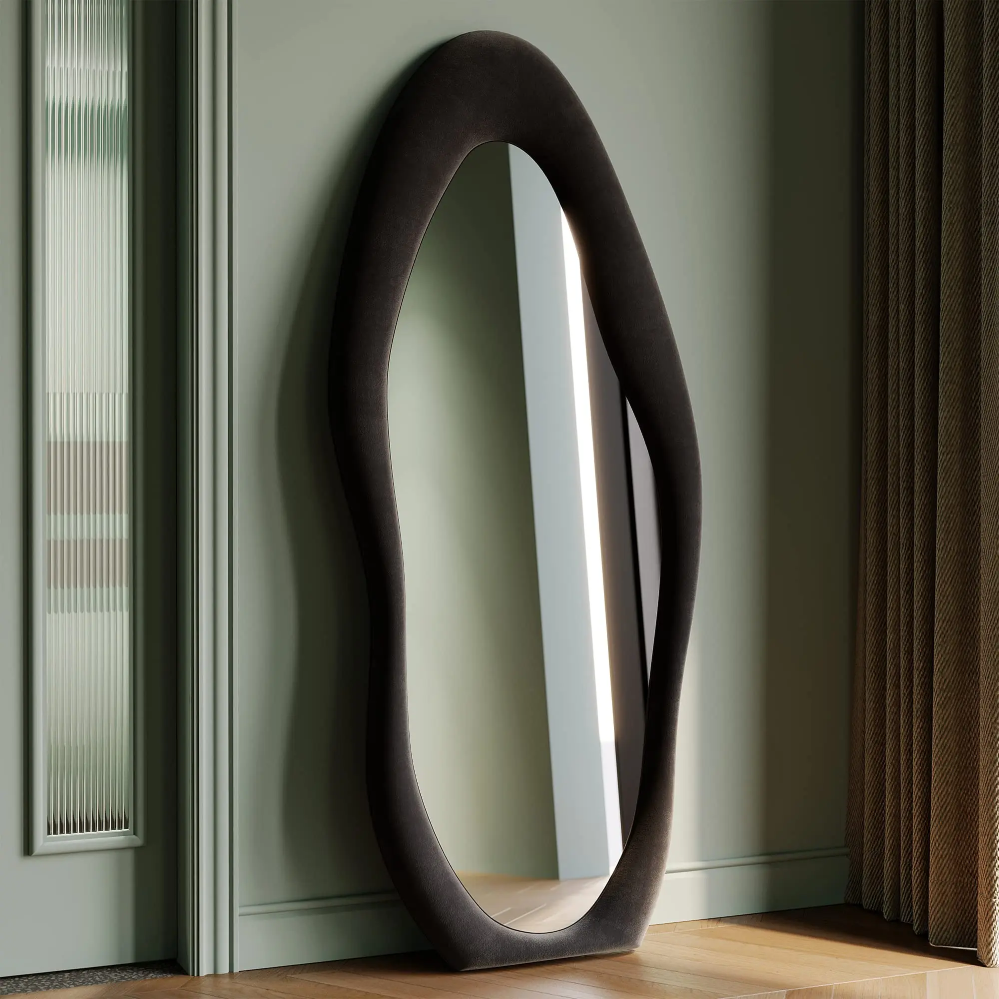 

Honyee Full Length Mirror, Irregular Wavy Mirror Hanging or Leaning Against Wall for Cloakroom/Bedroom/Living Room，63" x 24"