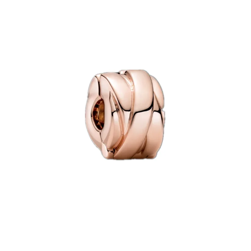 Rose Gold Gold Plated Long Pronged Sparkling Clip Trinket Charm Bead Fit Original Pan 925 Sterling Silver Bracelet Jewelry