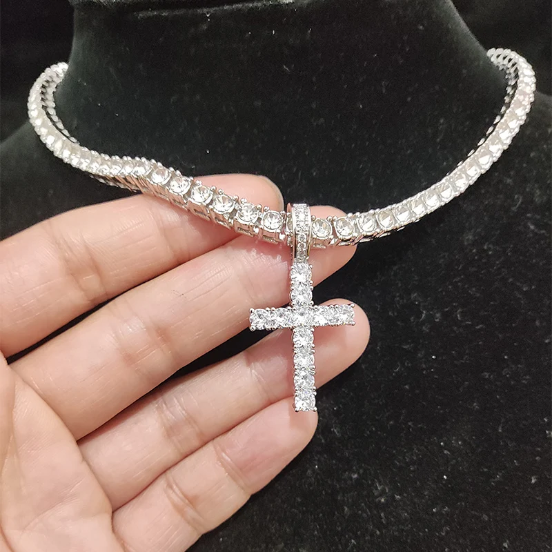 Gold Chain With Pendant Hiphop Stylish Cz Cross Pendant Tennis