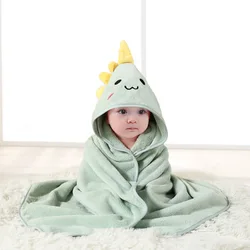 Cozy Newborn Baby Bath Towel and Swaddle Wrap with Cartoon Design (Green dinosaur)