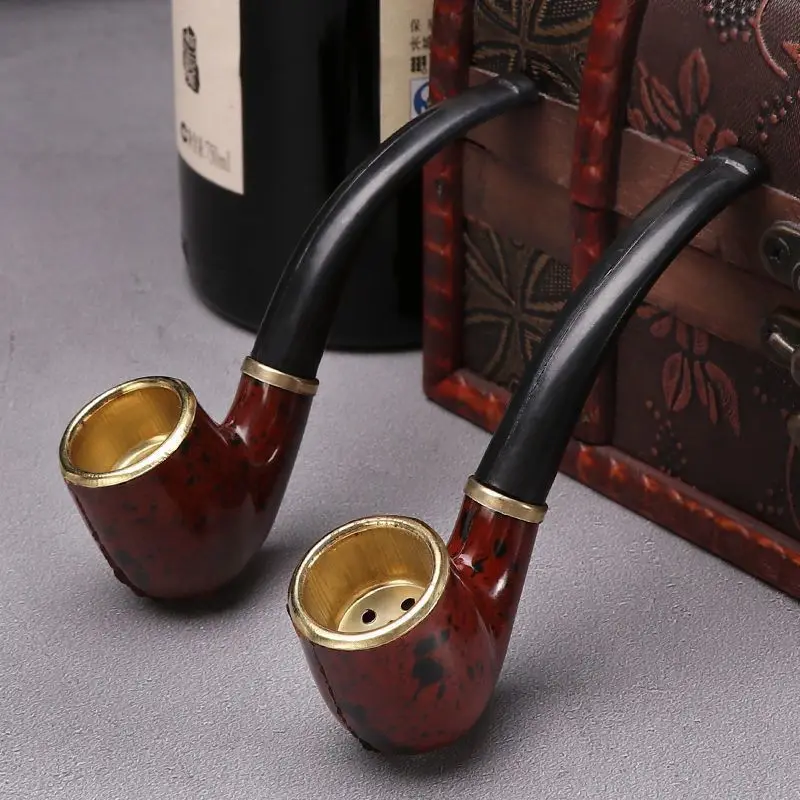 Herb Smoking Pipe Tobacco Pipe Smoking Pipe Imitation Wood Pipe Men's Classic Resin Pipe Old-Fashioned Dry Portable Copper Pot Bent Cigarette