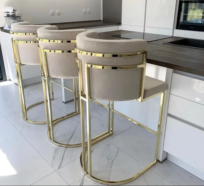 Hot High Counter Chair Stainless Steel Velvet Upholster Bar chair Bal Stool For Home Hotel Wedding