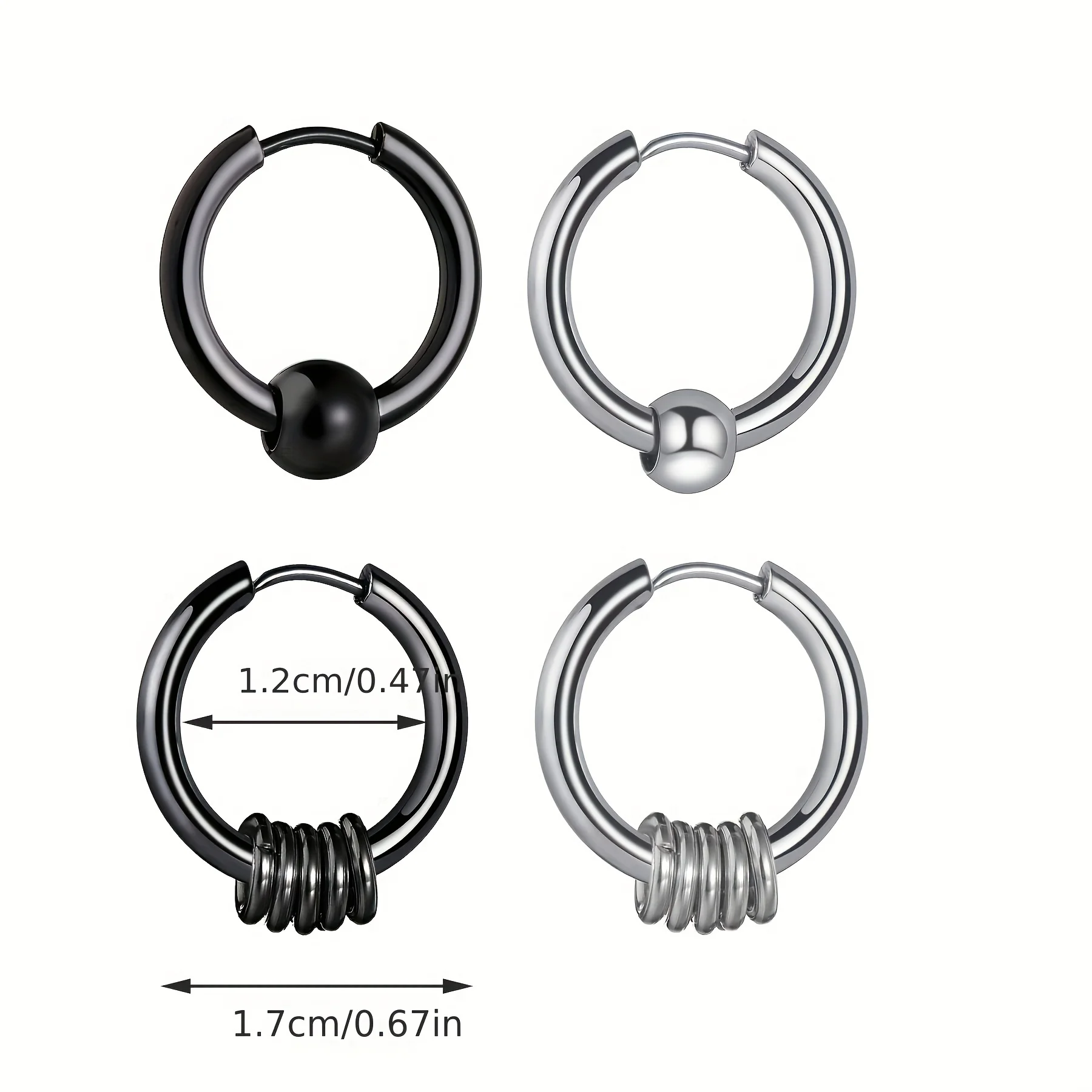 2/8pcs Classic Stainless Steel Hoop Earrings for Men Women Small Circle Ball Anti-allergic Ear Buckle Punk Rock Hip Hop Jewelry 6