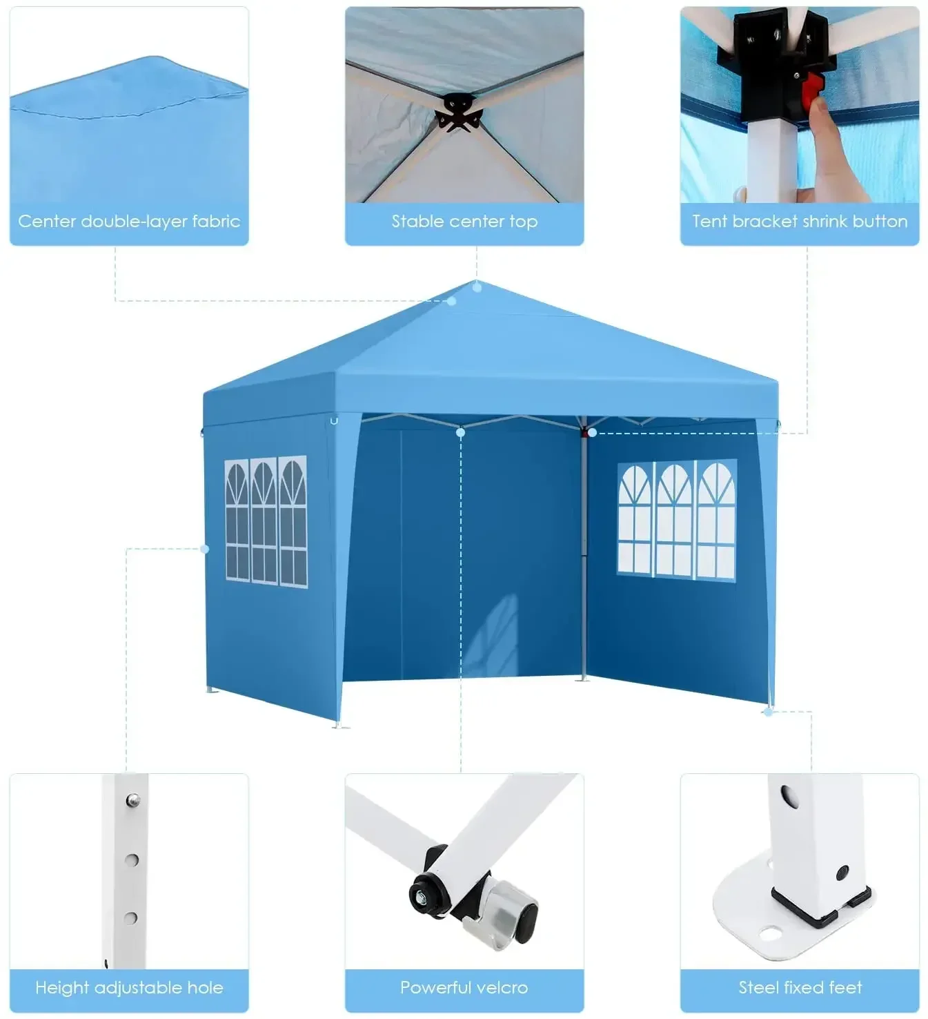 3x3m Sunshade Gazebo Portable Outdoor Rainproof Tent Adjustable Sides Party Garden Picnic Shade Shelter Include Top Canopy Frame pop canopy tent