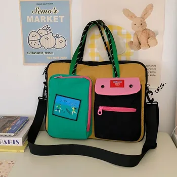 Borsa per computer con colori a contrasto alla moda Borsa da viaggio portatile in tela multitasche di grande capacità