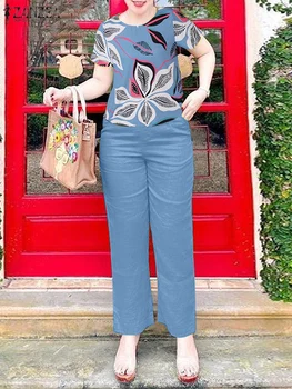 2025 Summer Floral Tracksuits ZANZEA Bohemian Printed Blouse Trousers Suits 2PCS Women Casual Pant Sets Fashion Matching Sets 1