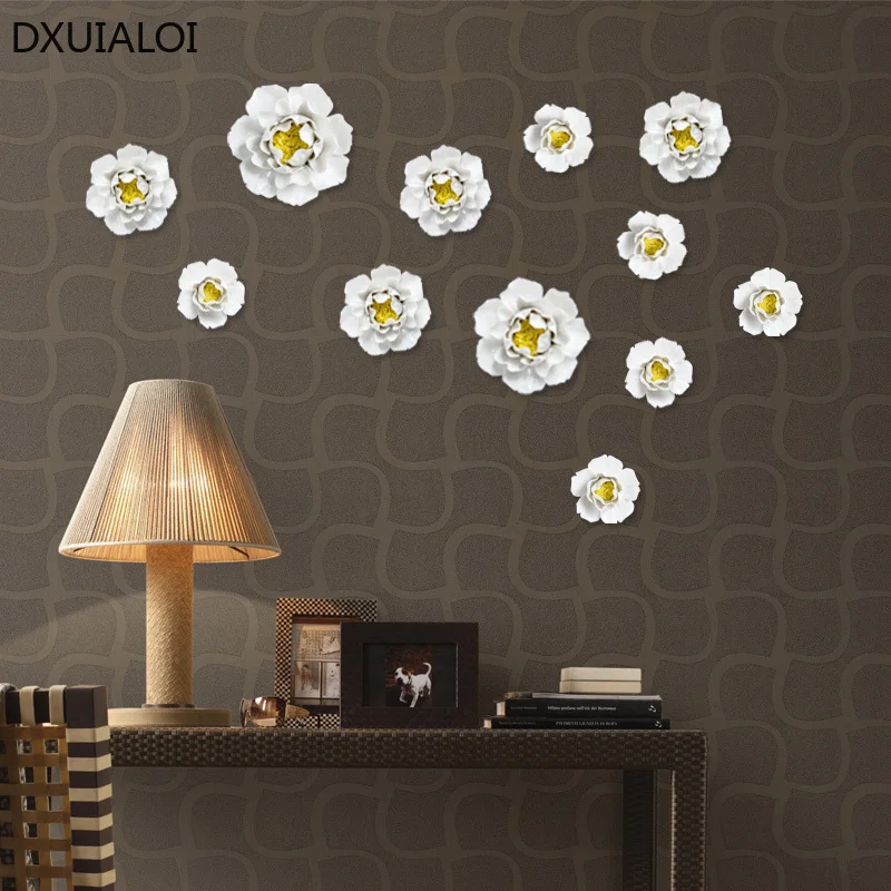 Handmade ceramic flowers wall decor Creative living room 3D pendant Wall decor with TV background Home decoration accessories 3