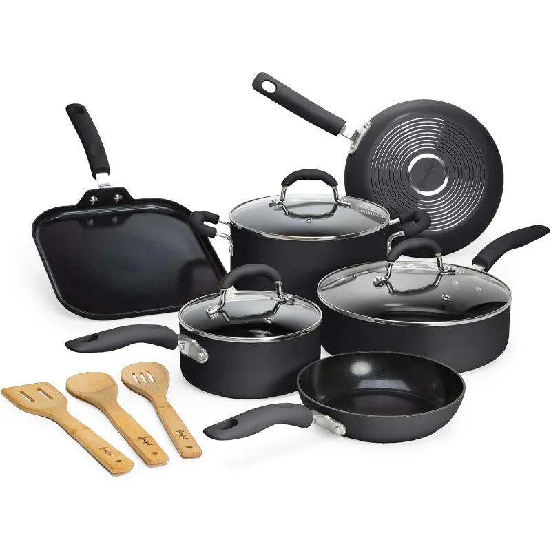 

Goodful Premium Nonstick Pots and Pans Set, Diamond Reinforced Non-Stick Coating, Made Without PFOA, Dishwasher Safe