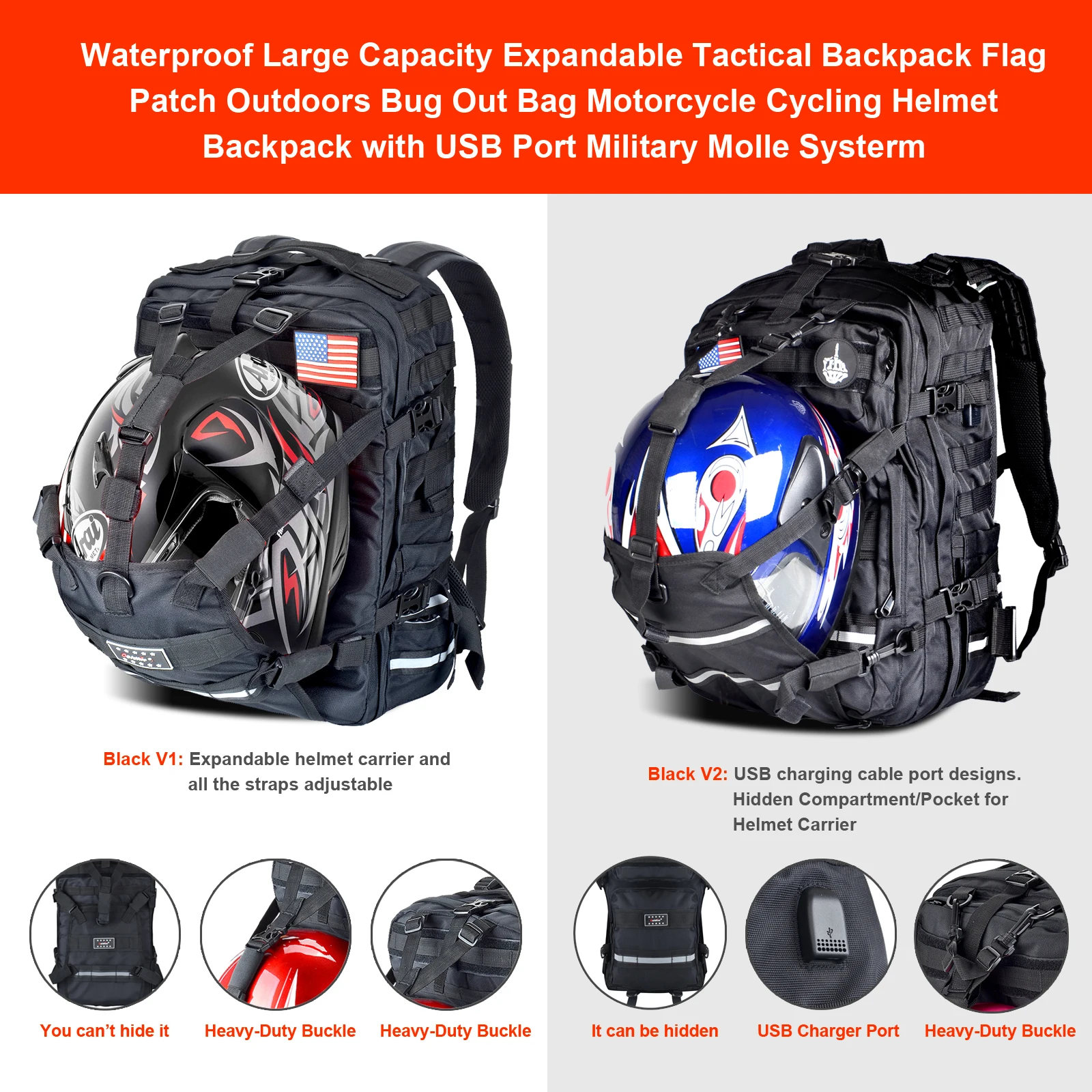 Motorcycle Helmet Backpack 20L Universal Multifunctional