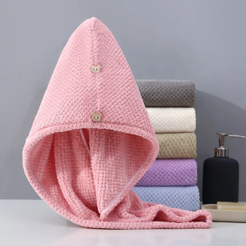 Female pineapple grid coral fleece quick-drying head scarf strong water absorption thickened dry hair towel dry hair cap