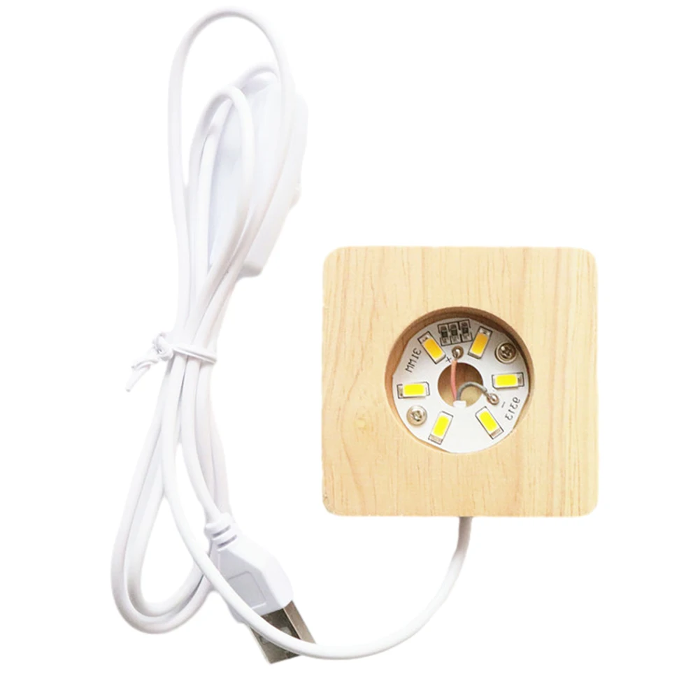 8cm Illuminated Display Base Wooden Glass Lighted Base with 6 LEDs Warm Light for Bedroom Office Desktop