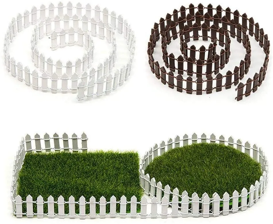 Household White Miniature Fence Garden Decoration Miniature Garden Kit, Wooden Fence Terrarium Dolls DIY Decor Handmade Crafts