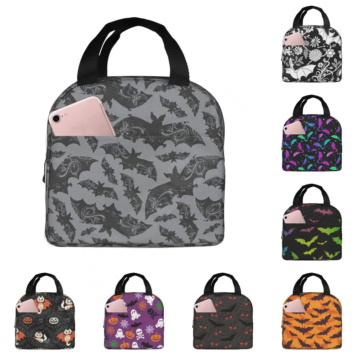 

Halloween Bats Lunch Bag Reusable Lunch Box Waterproof Thermal Bento Tote Bag Lunch Container Cooler Bag for Women Insulated Bag