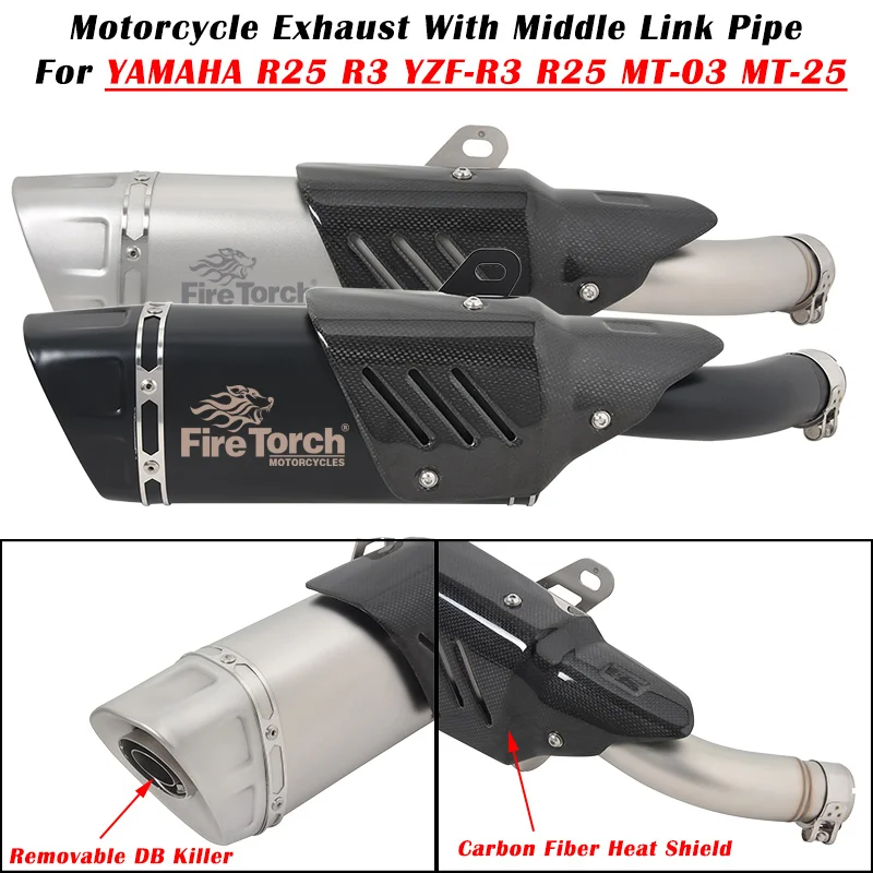 

Slip On For YAMAHA R25 R3 YZF-R3 R25 MT-03 MT-25 Motorcycle Exhaust Escape Modify Muffler With Link Pipe and Carbon Fiber Cover