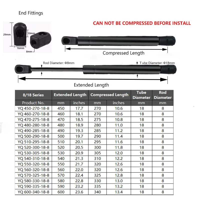 2PCS 300N/67LB 450-600mm   Ʈ Ʈ  ķī   RV ħ  Ʈ ġ ķī    Ѳ