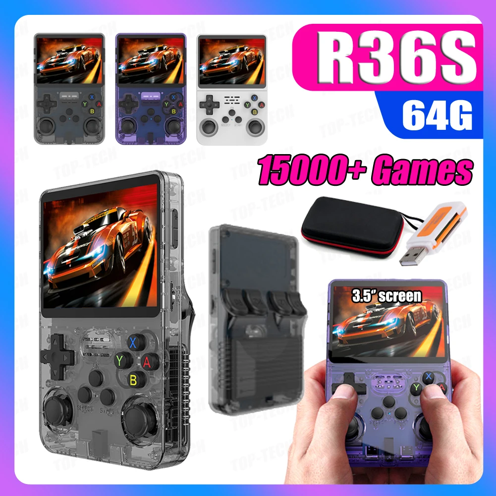 R36S Handheld Game Console 64GB TF Card 10000+ Games 3.5