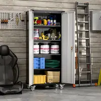 Garage Storage Cabinet with Wheels,72" Metal Storage Cabinet with 2 Doors and 4 Adjustable Shelves, Lockable Rolling Cabinet 2