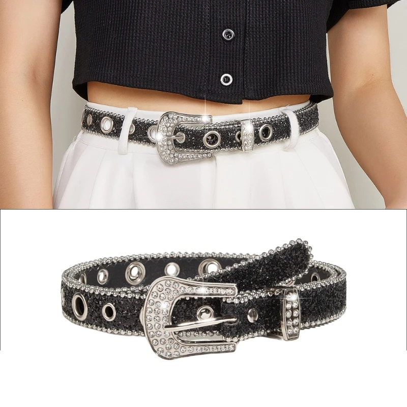 

Punk Belts Woman Locomotive Full Diamond Waist Belts Western Cowgirl Y2K Girls Fashion Belt for Jeans Men DropShip