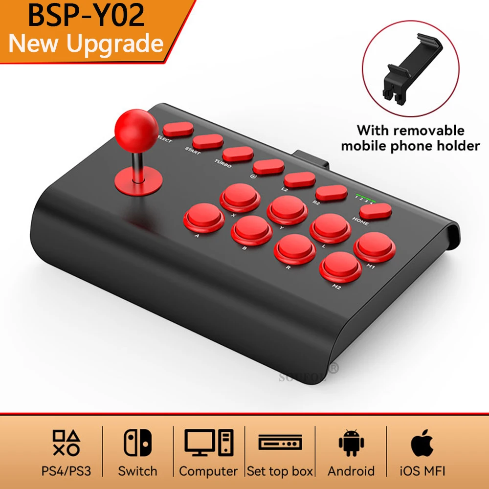 Y02 Fighting Game Joystick W Stretchable Bracket Games Console 3-Mode Connect Macro/TURBO Function for PS4/Xbox One/Switch OLED - 2