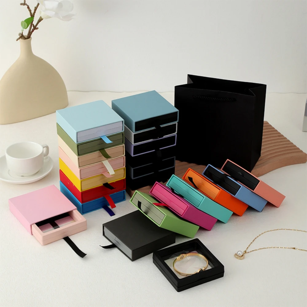 

Jewelry Storage Box Pe Film Packaging Case Candy Color Ring Pendant Necklace Earring Bracelet Antioxidant Jewelry Display Box