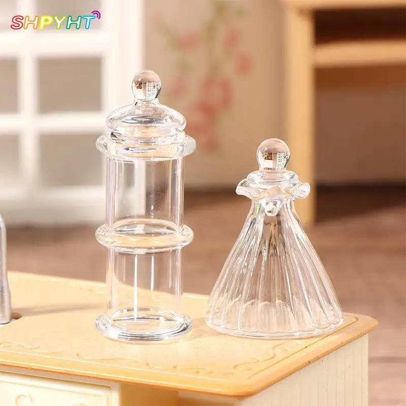 

1PCS Mini 1:12 Dollhouse Miniature Transparent Glass Jar Christmas Candy Storage Bottle with Cover Model Doll House Decor Toy