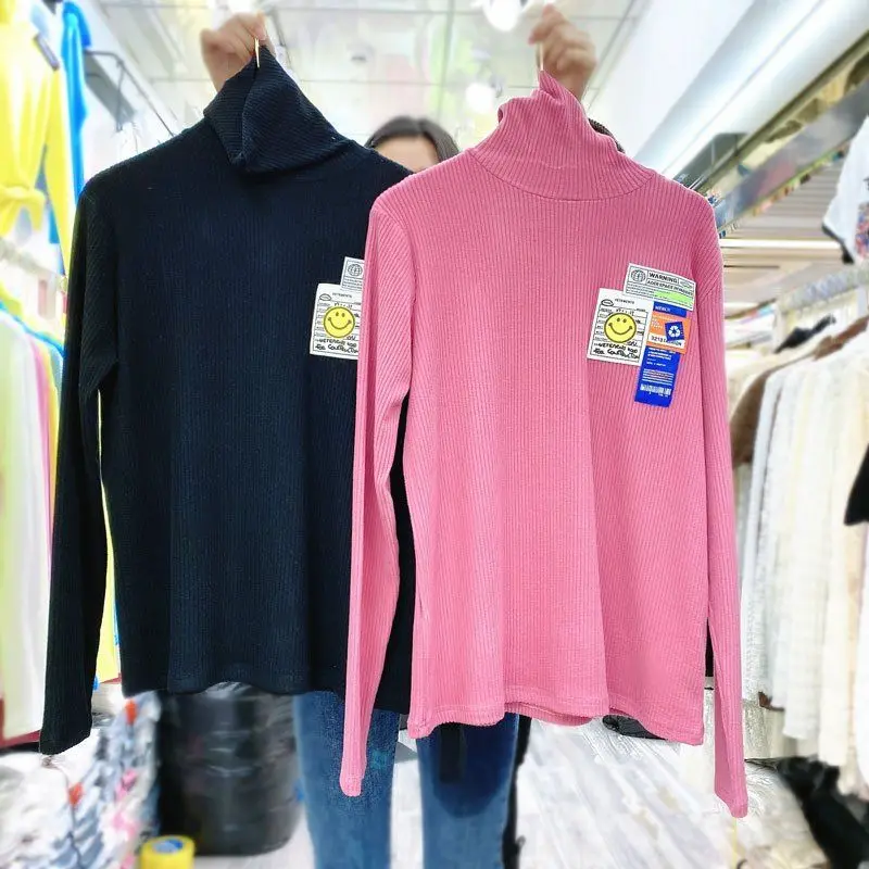 

Korean Sweet Ladies Winter Basic Cotton Turtleneck Pullover Y2K Tops 4XL Skinny Streetwear Long Sleeve T Shirts Harajuku Casual