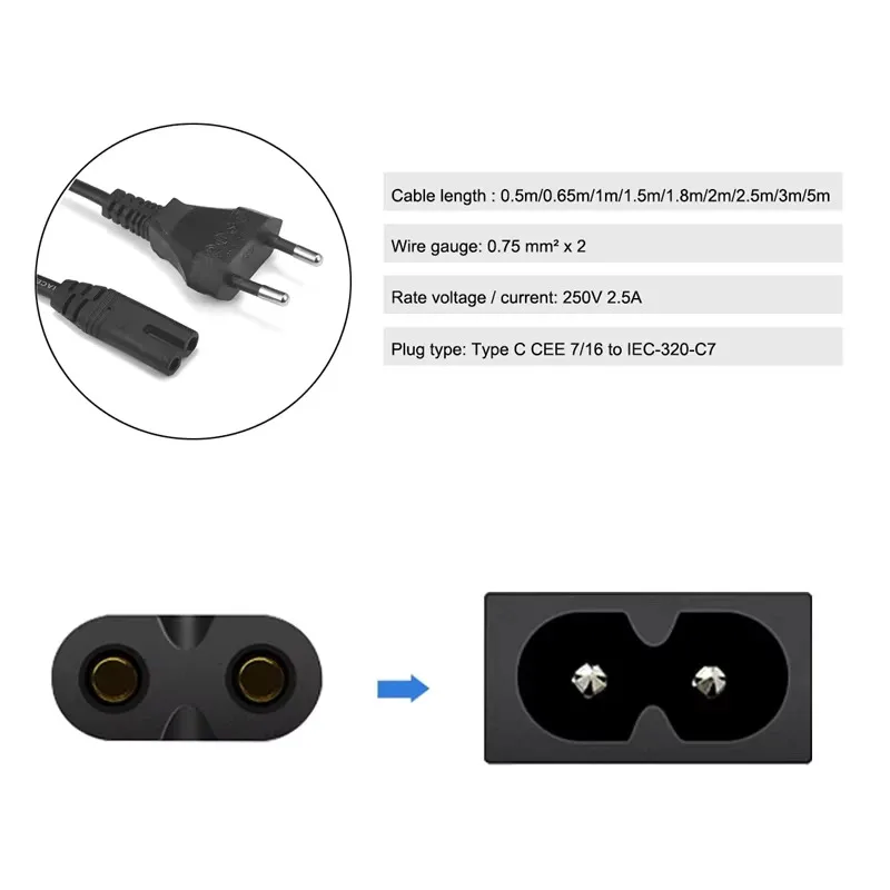 Universal 1.5M 2-Pin Power Cable Extension Cord