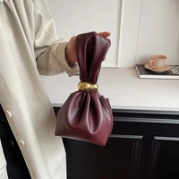 Design Mini PU Leather Dumpling Niche Clutch Bags for Women Fashion Knotted Female Retro Shoulder Bag Wrist Handbags and Purses - Image 3