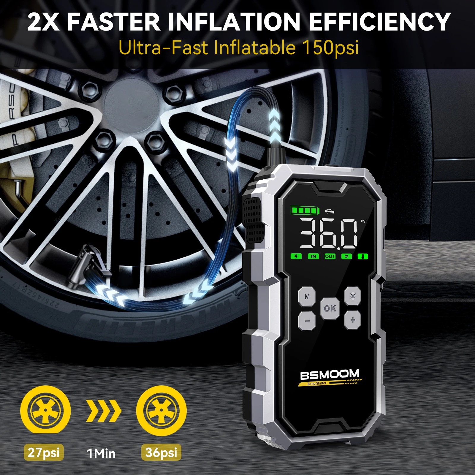 Car Jump Starter Power Bank 7000A/6000A Portable 150PSI Air Pump Car Battery Emergency Boosters Starting Device