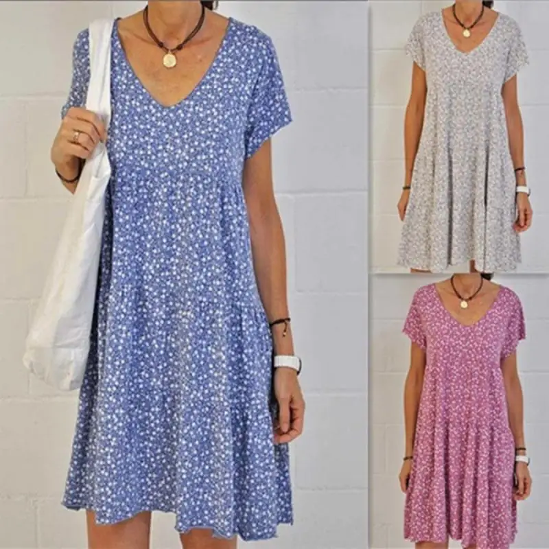 

Summer New Fashion Casual Loose Burst Large Size Women Round Neck Slim Short-Sleeved Dresses Women