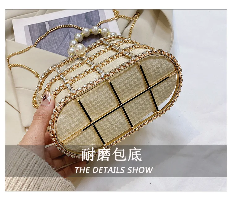 Chic Diamond-Studded Metal Basket Bag New Party Purses and Handbags Luxury Designer Bag Wedding Evening Clutch Bag Chain Bag