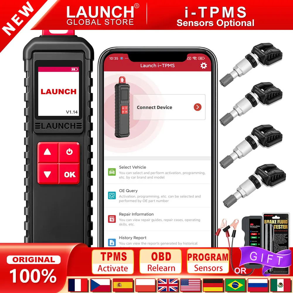 LAUNCH X431 i-TPMS 도구, 타이어 압력 센서 활성화 프로그래밍 진단 학습, 안드로이드 앱, X431 V +, 315MHz, 433MHz