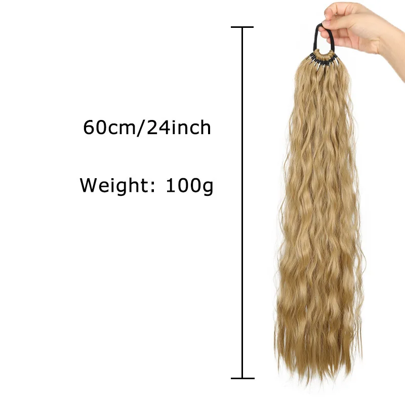11 Strands 24 Inch Water Wave Curly Braided Ponytail Extension Synthetic Braiding Hairpiece for Daily DIY Styling 5