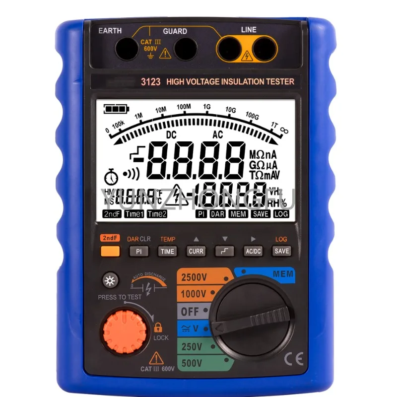 

250V/500V/1000V/2500V DC/AC Voltage MeasurementTester PLS-3123 Hight Voltage Digital Insulation Resistance 9999 Count