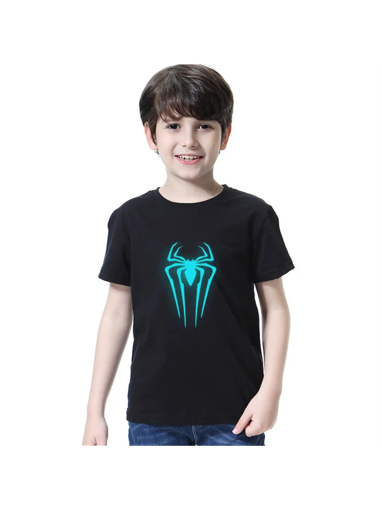 3-14T New Boys Summer Shirt Nightglow Spider Design Tops Children's Short Sleeved T-shirt 4