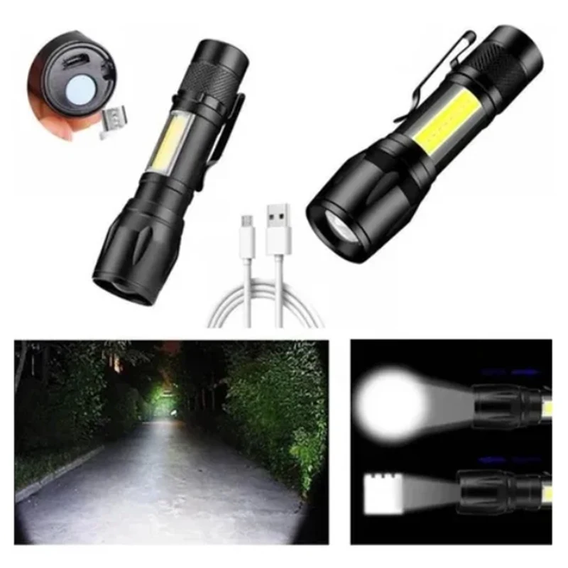 Mini Rechargeable LED Flashlight COB+XPE Portable Torch Camping Lantern Zoomable Focus Light Tactical Flashlight with Pen Clip portable flashlight portable torch