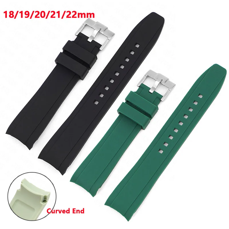 Curved End Rubber Silicone Watch Strap - 18-22mm