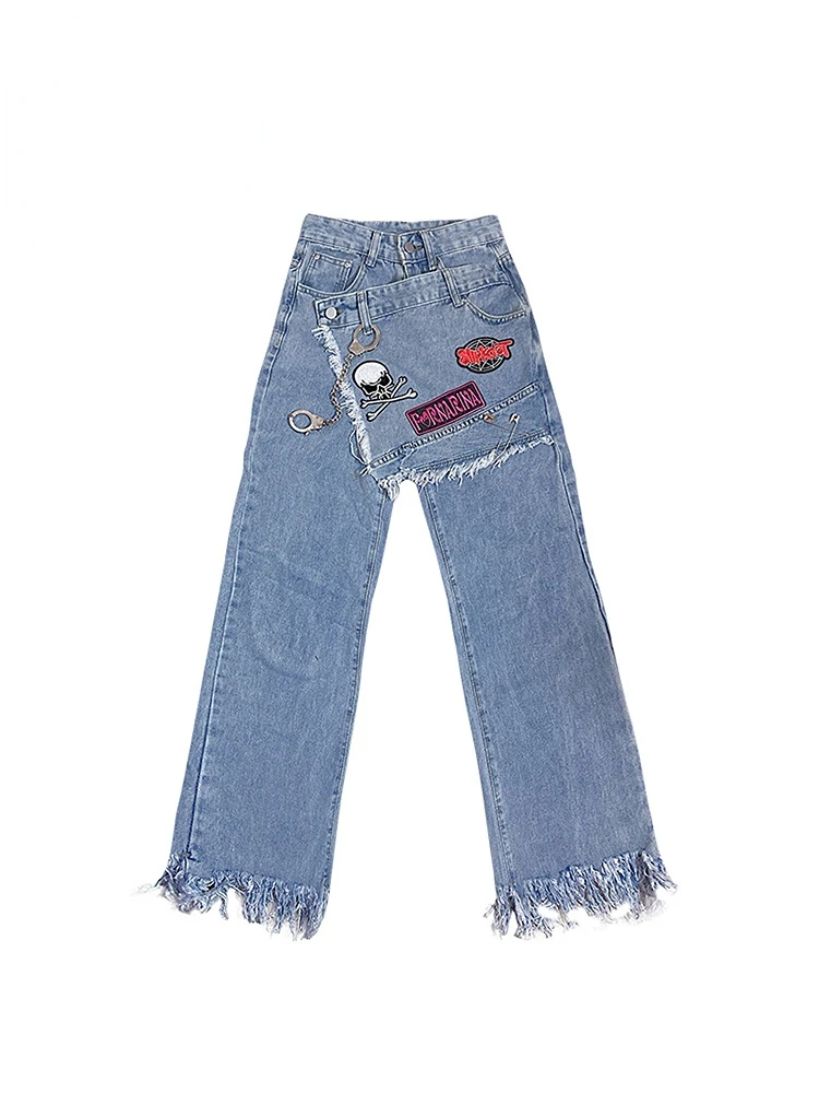 

Hight Waisted Jeans For Women Straight Leg Denim Pants Baggy Mom Jean Casual Streetwear Harajuku Punk Y2k BF Blue Trousers 2023