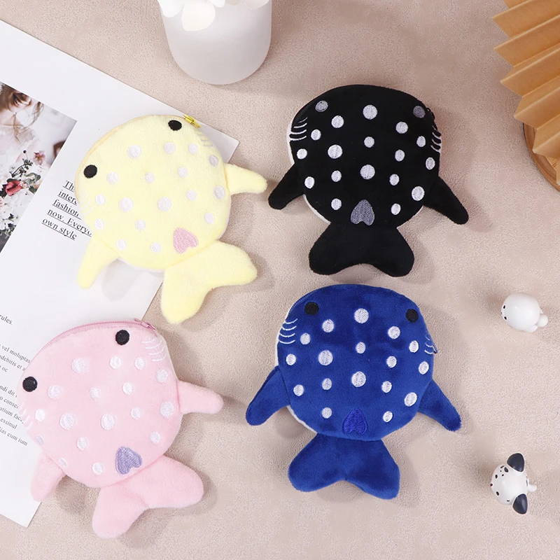 New Cartoon Plush Shark Coin Purse Zero Wallet Plush Animal Wallet For Kids Zipper Coin Bag Cute Pendant Data Cable Bag Gift